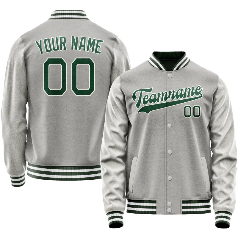 Custom Gray Kelly-Green Solid Color Varsity Letterman Jacket sold by Tailorly