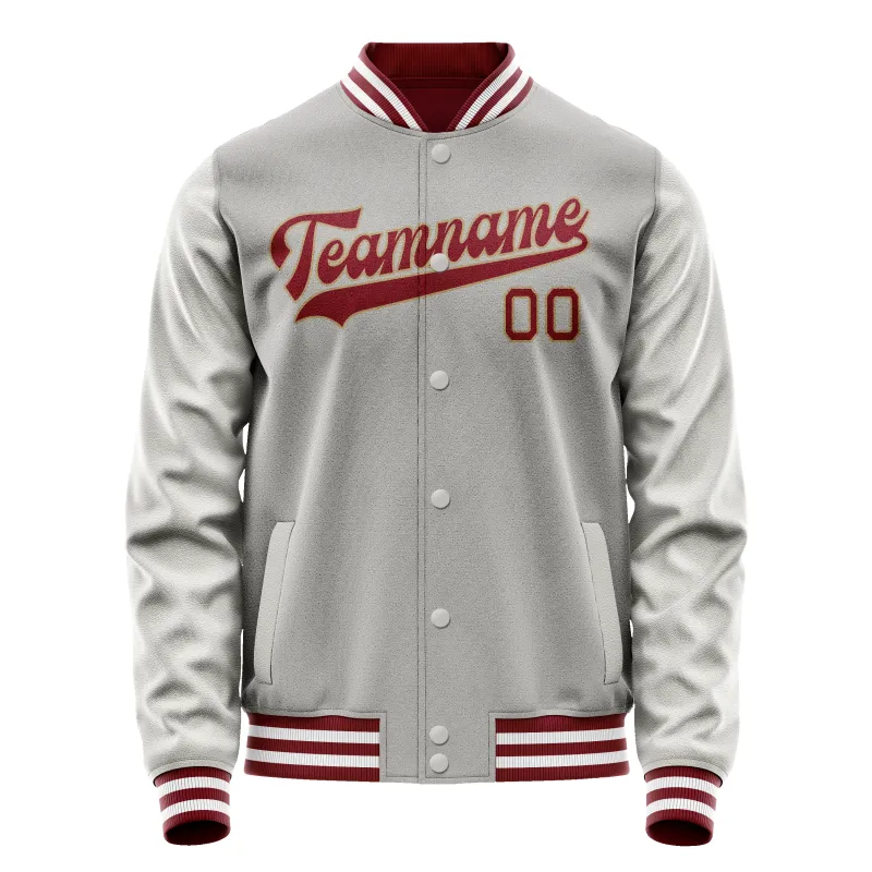 Custom Gray Texas-Orange Solid Color Varsity Letterman Jacket made by Tailorly