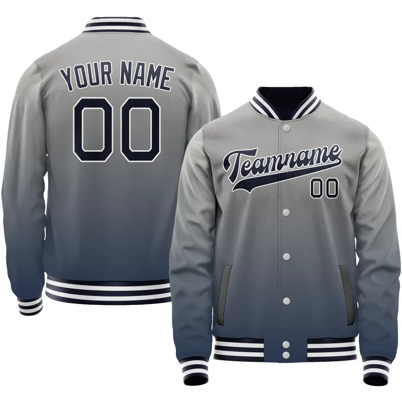 Custom Gray Navy Gradient Varsity Letterman Jacket sold by Tailorly