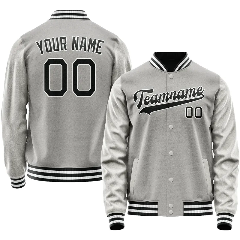Custom Gray Black Solid Color Varsity Letterman Jacket sold by Tailorly