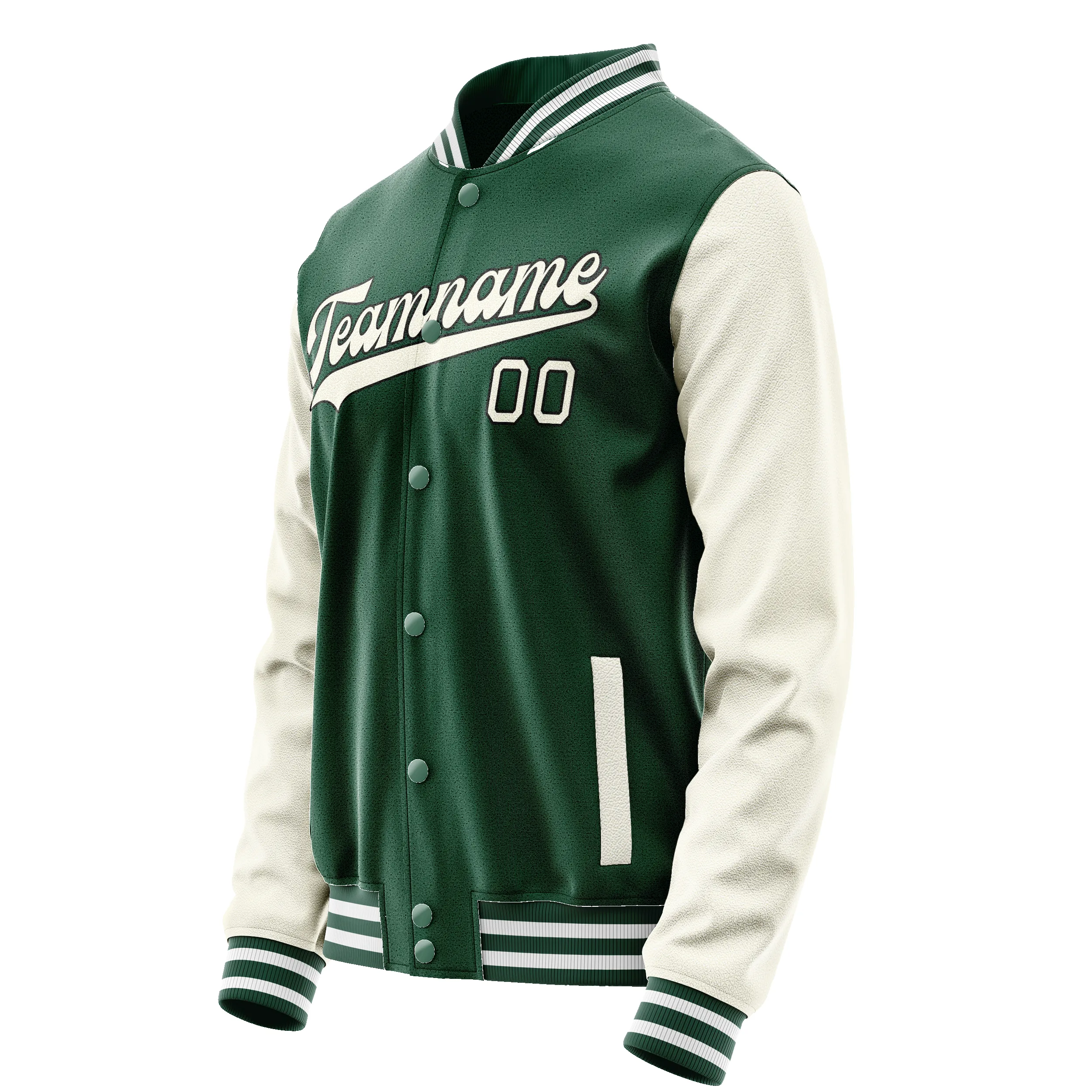 Custom Kelly-Green Cream Solid Color Varsity Letterman Jacket sold by Tailorly product image thumbnail 4
