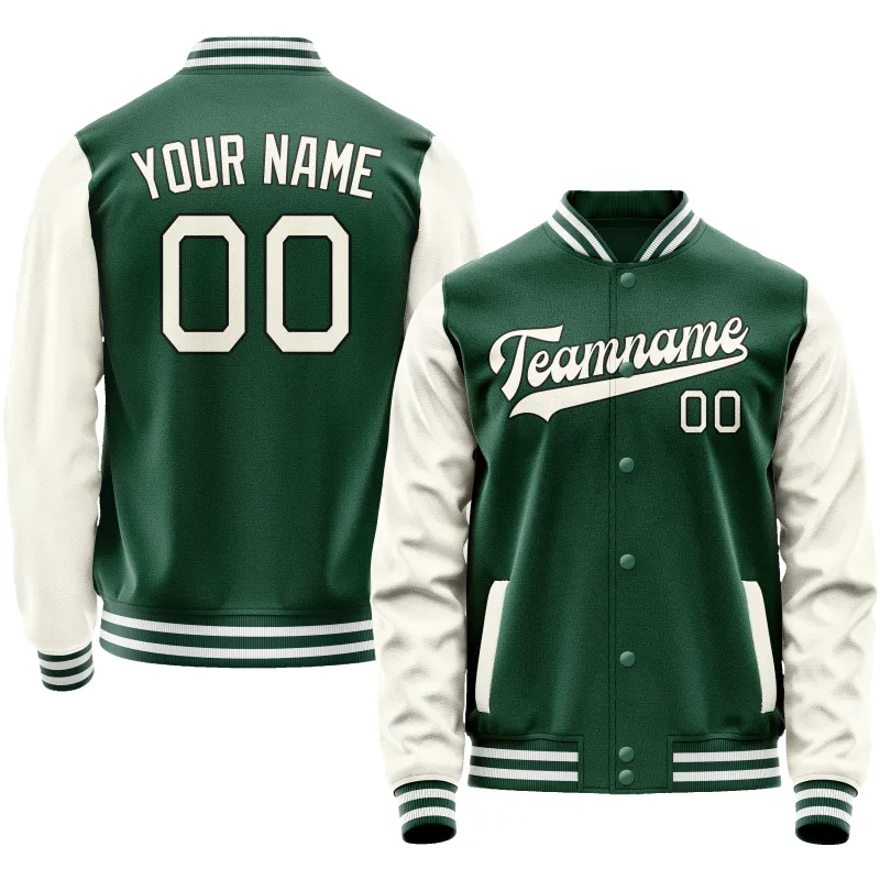 Custom Kelly-Green Cream Solid Color Varsity Letterman Jacket sold by Tailorly