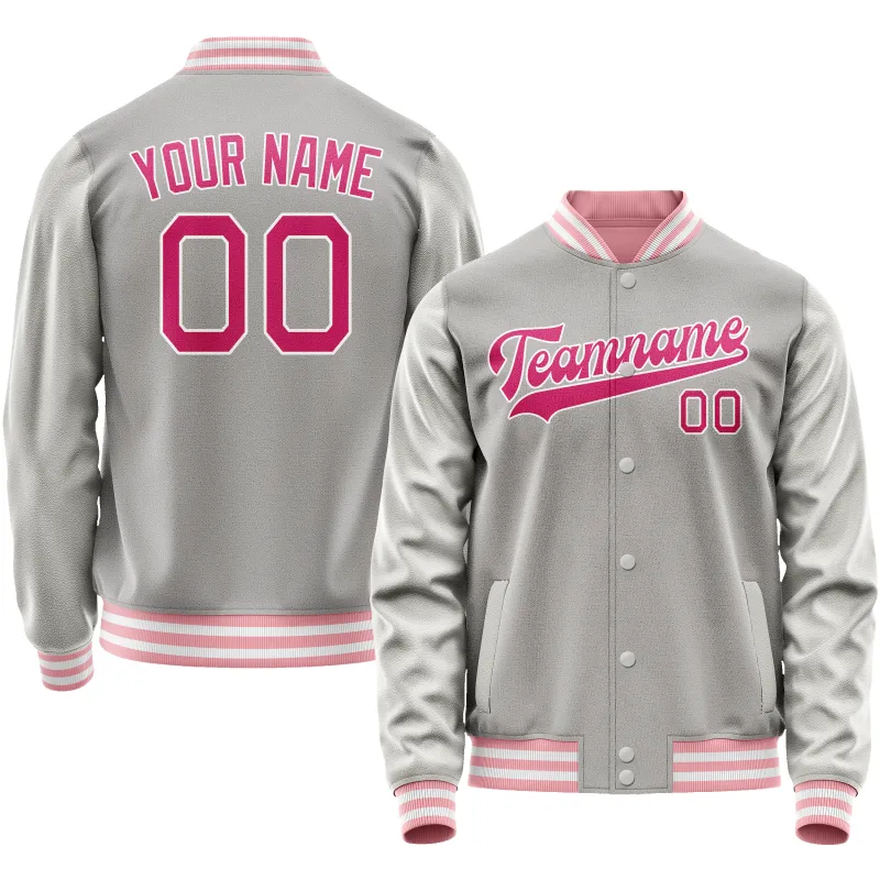 Custom Gray Pink Solid Color Varsity Letterman Jacket sold by Tailorly