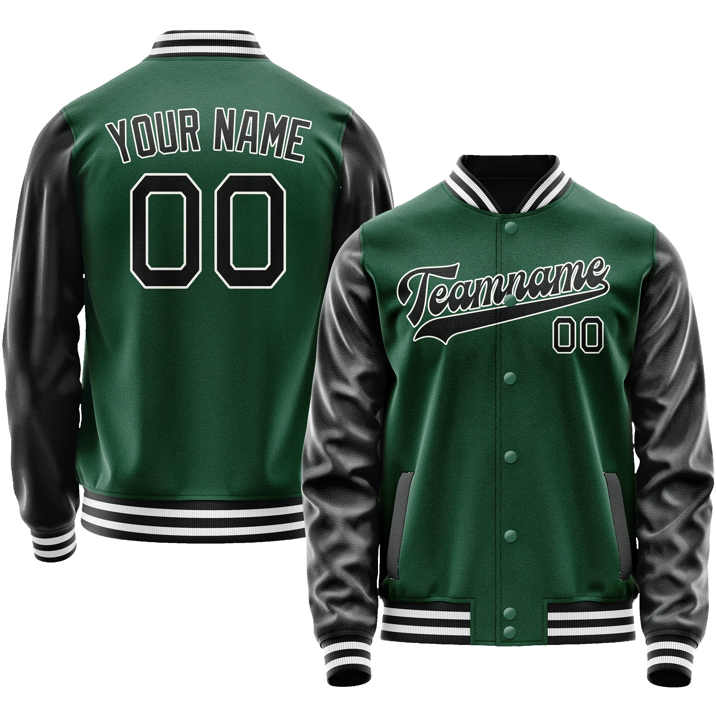 Custom Kelly-Green Black Solid Color Varsity Letterman Jacket sold by Tailorly