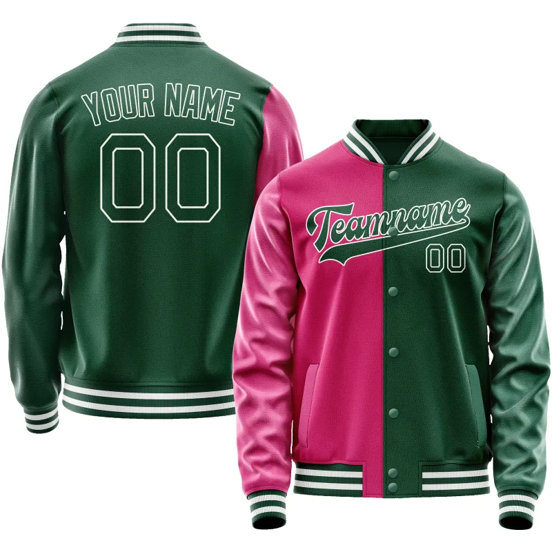Custom Kelly-Green Pink Split Varsity Letterman Jacket sold by Tailorly