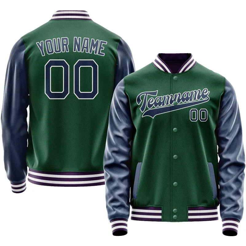 Custom Kelly-Green Navy Solid Color Varsity Letterman Jacket sold by Tailorly