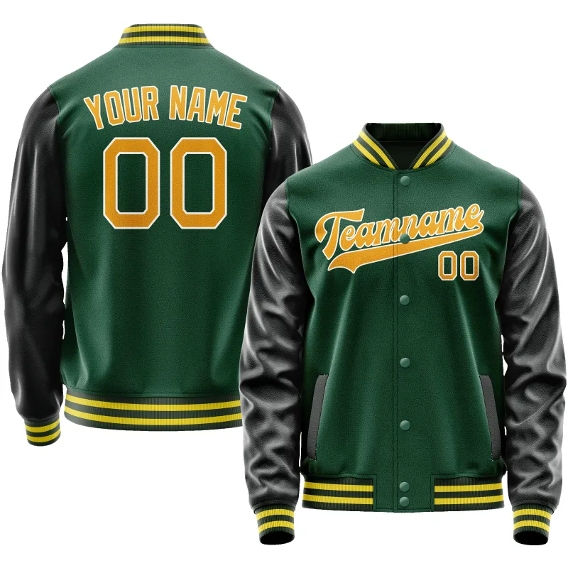 Custom Kelly-Green Gold Solid Color Varsity Letterman Jacket sold by Tailorly