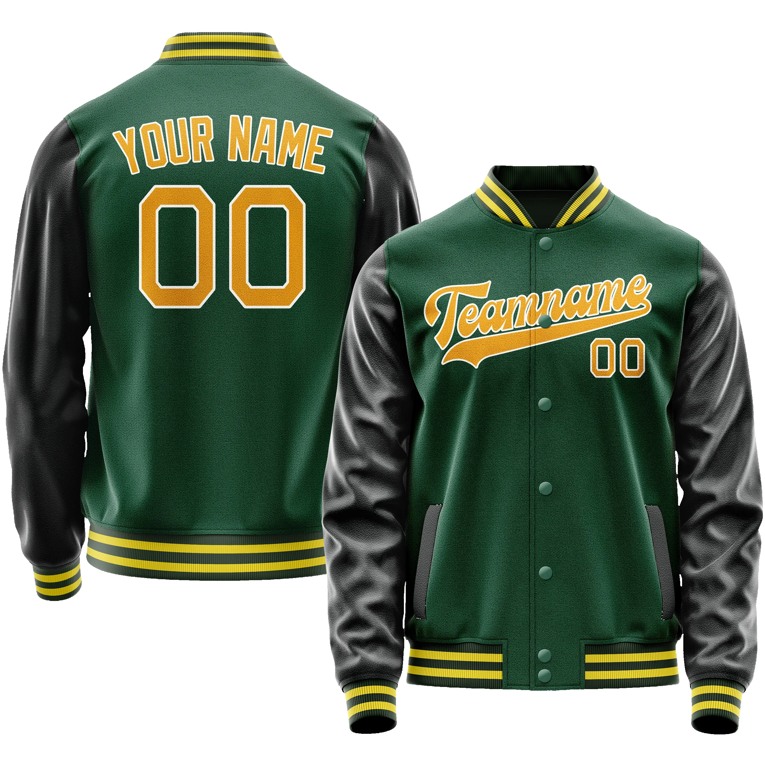 Custom Kelly-Green Gold Solid Color Varsity Letterman Jacket sold by Tailorly