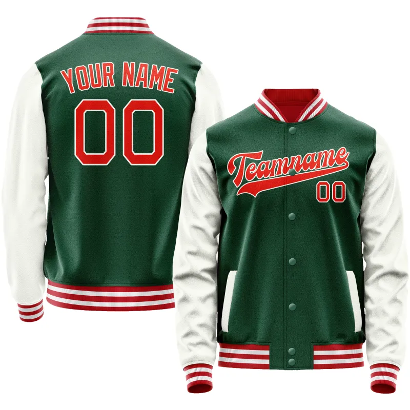 Custom Kelly-Green White Solid Color Varsity Letterman Jacket sold by Tailorly