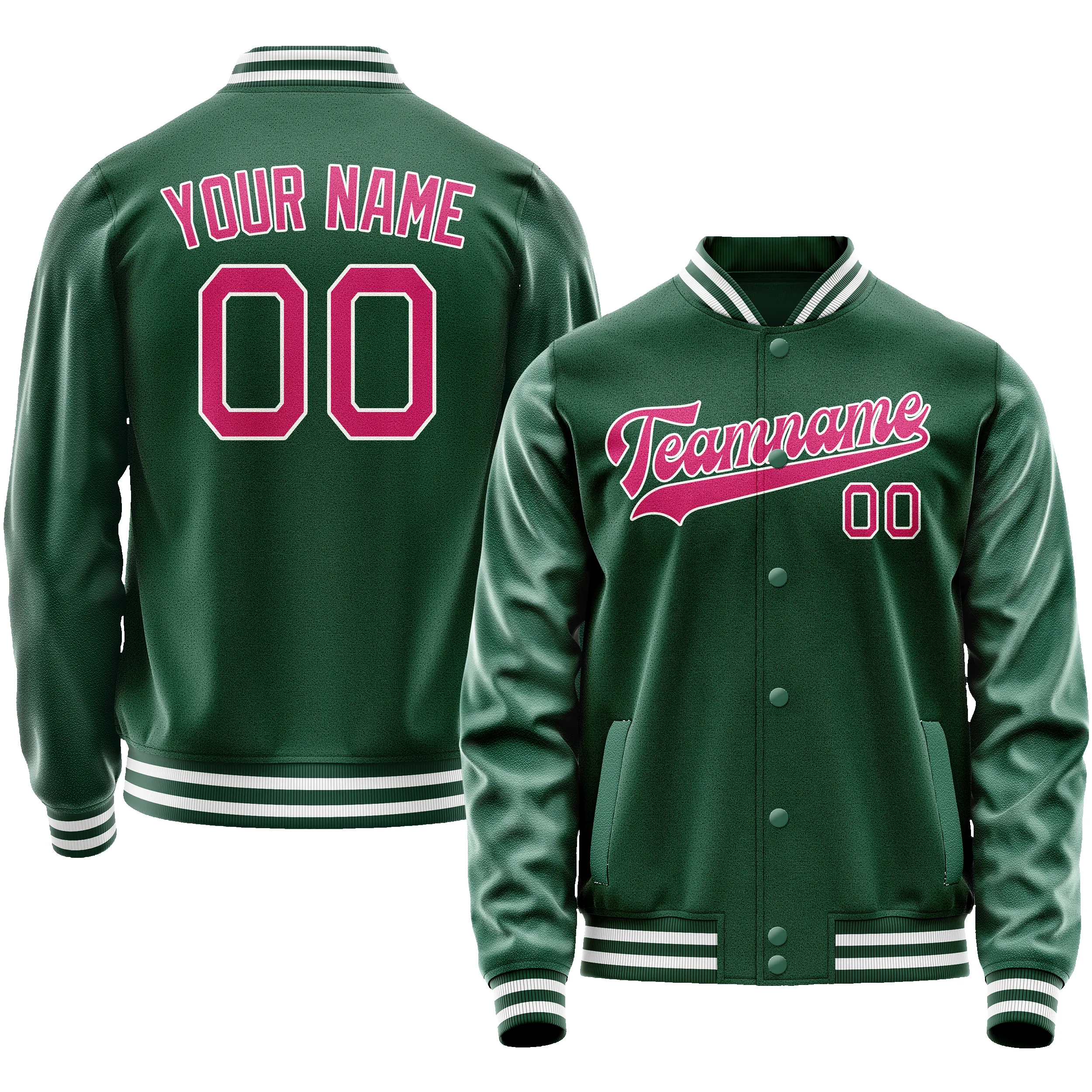 Custom Kelly-Green Pink Solid Color Varsity Letterman Jacket sold by Tailorly