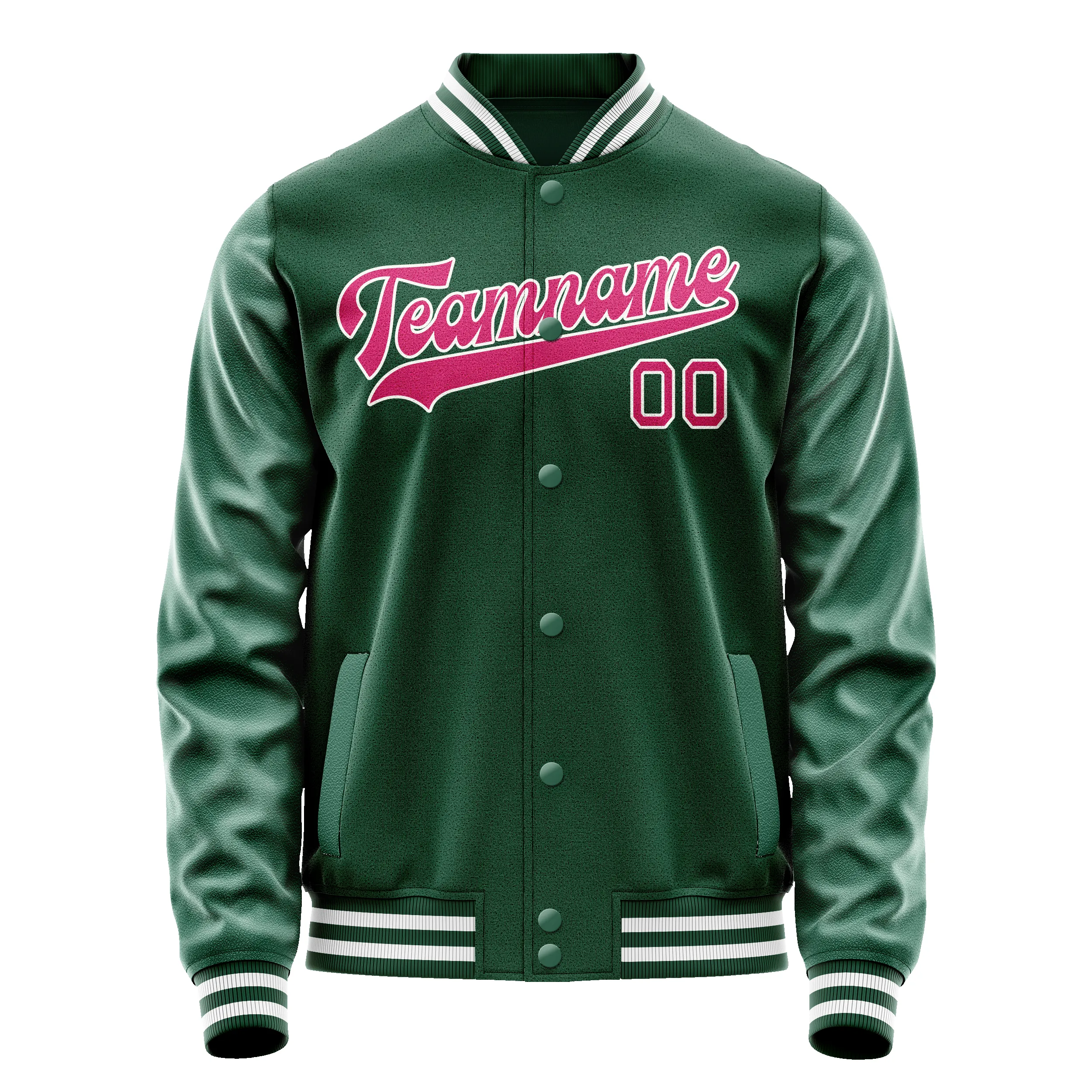 Custom Kelly-Green Pink Solid Color Varsity Letterman Jacket sold by Tailorly product image thumbnail 2