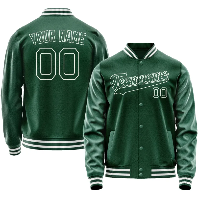 Custom Kelly-Green White Solid Color Varsity Letterman Jacket sold by Tailorly