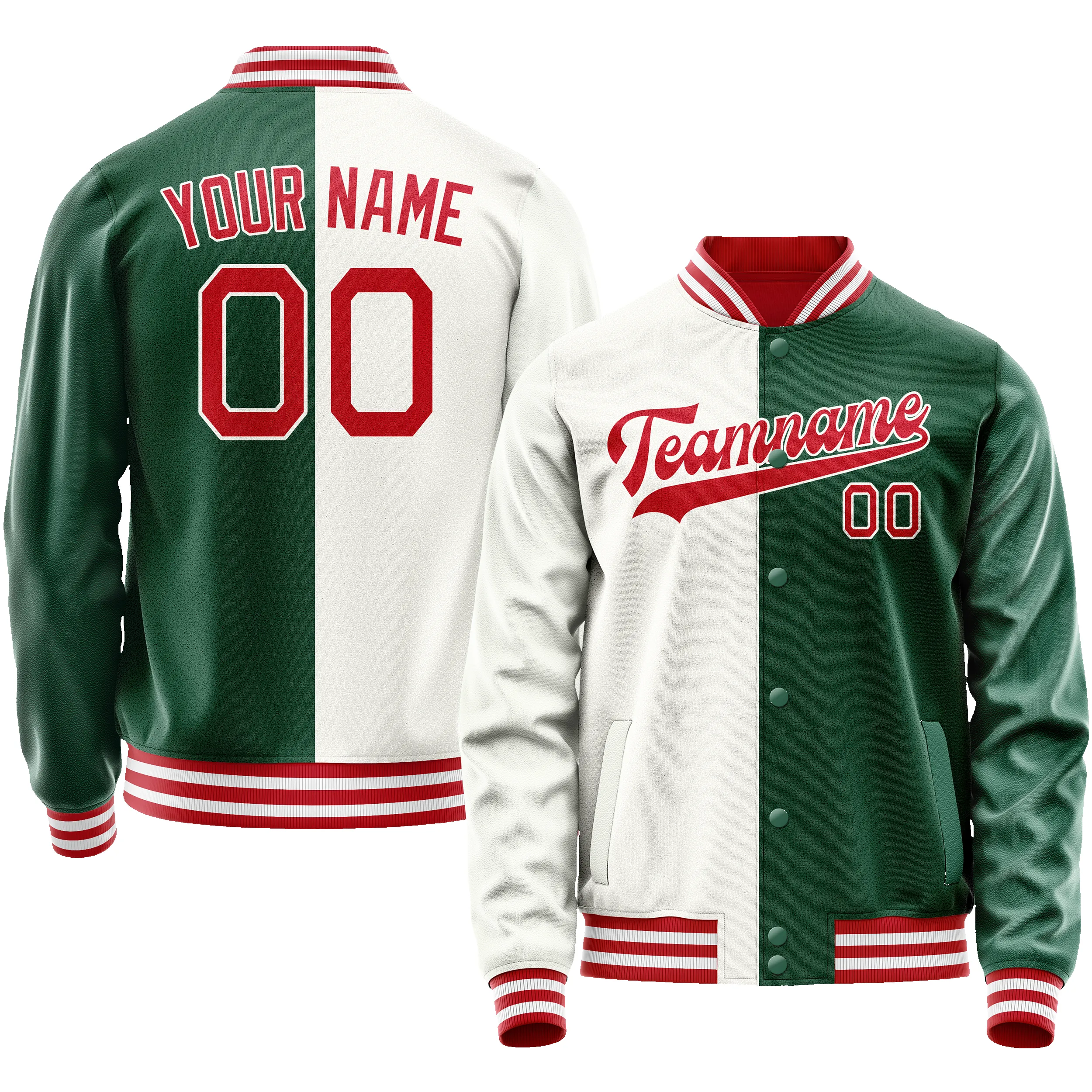 Custom Kelly-Green White Split Varsity Letterman Jacket sold by Tailorly