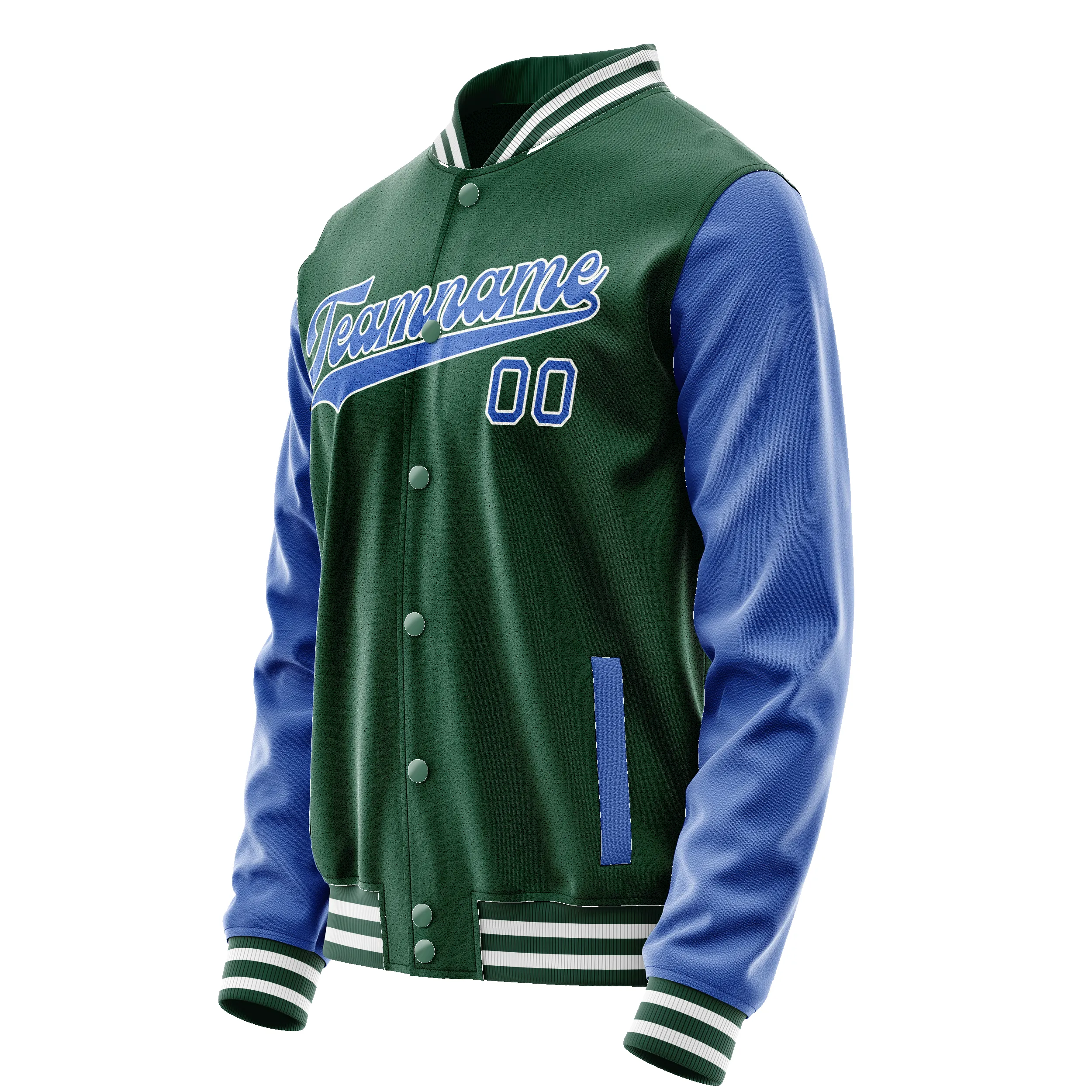 Custom Kelly-Green Light-Blue Solid Color Varsity Letterman Jacket sold by Tailorly product image thumbnail 4