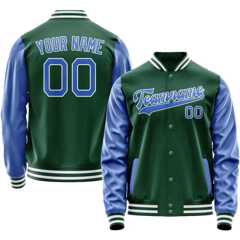 Custom Kelly-Green Light-Blue Solid Color Varsity Letterman Jacket sold by Tailorly