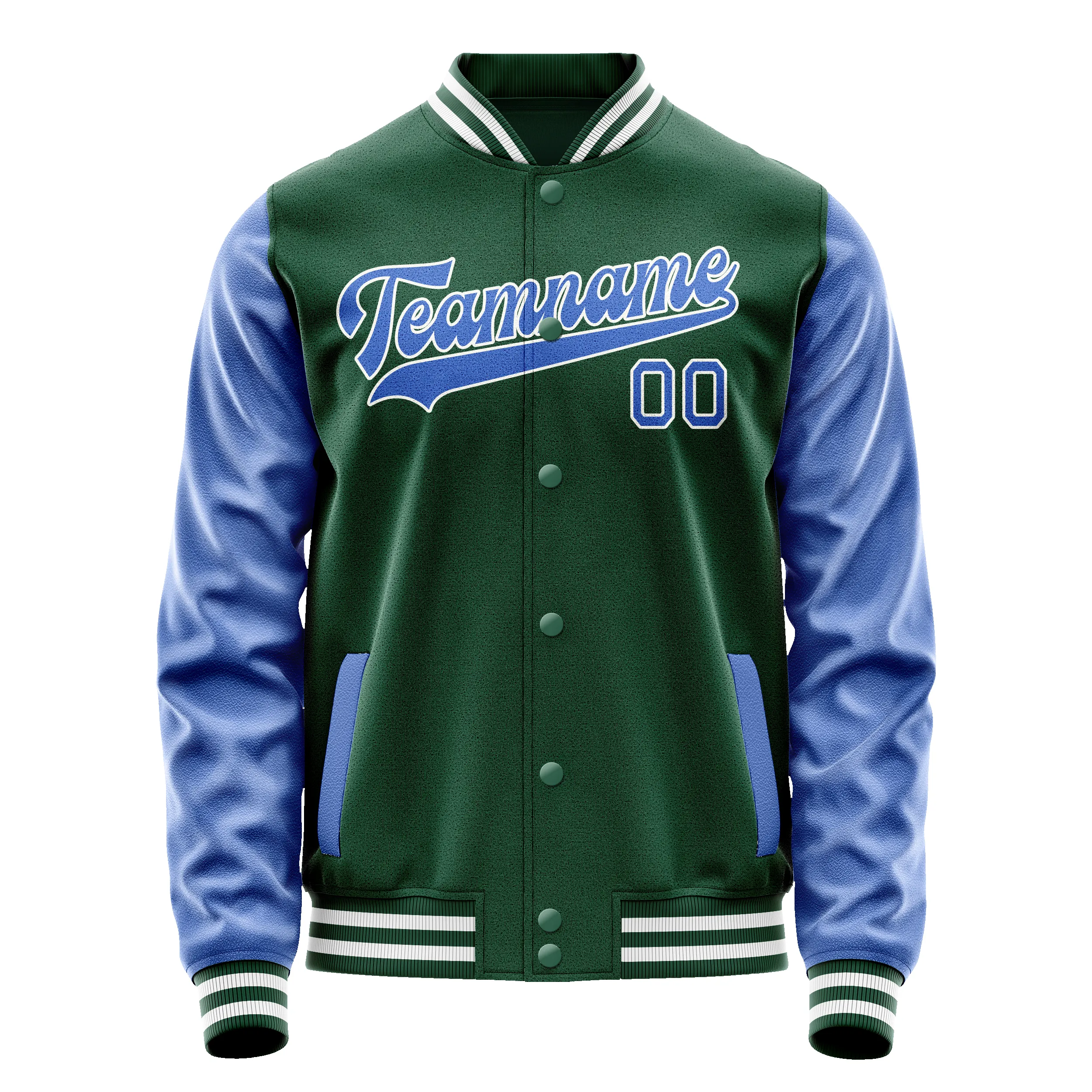 Custom Kelly-Green Light-Blue Solid Color Varsity Letterman Jacket sold by Tailorly product image thumbnail 2