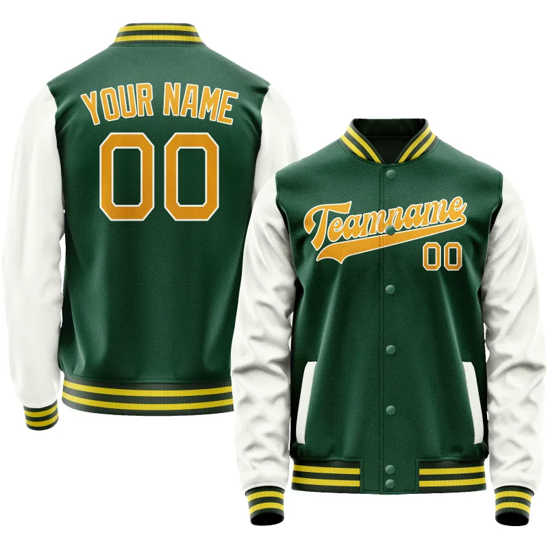 Custom Kelly-Green White Solid Color Varsity Letterman Jacket sold by Tailorly
