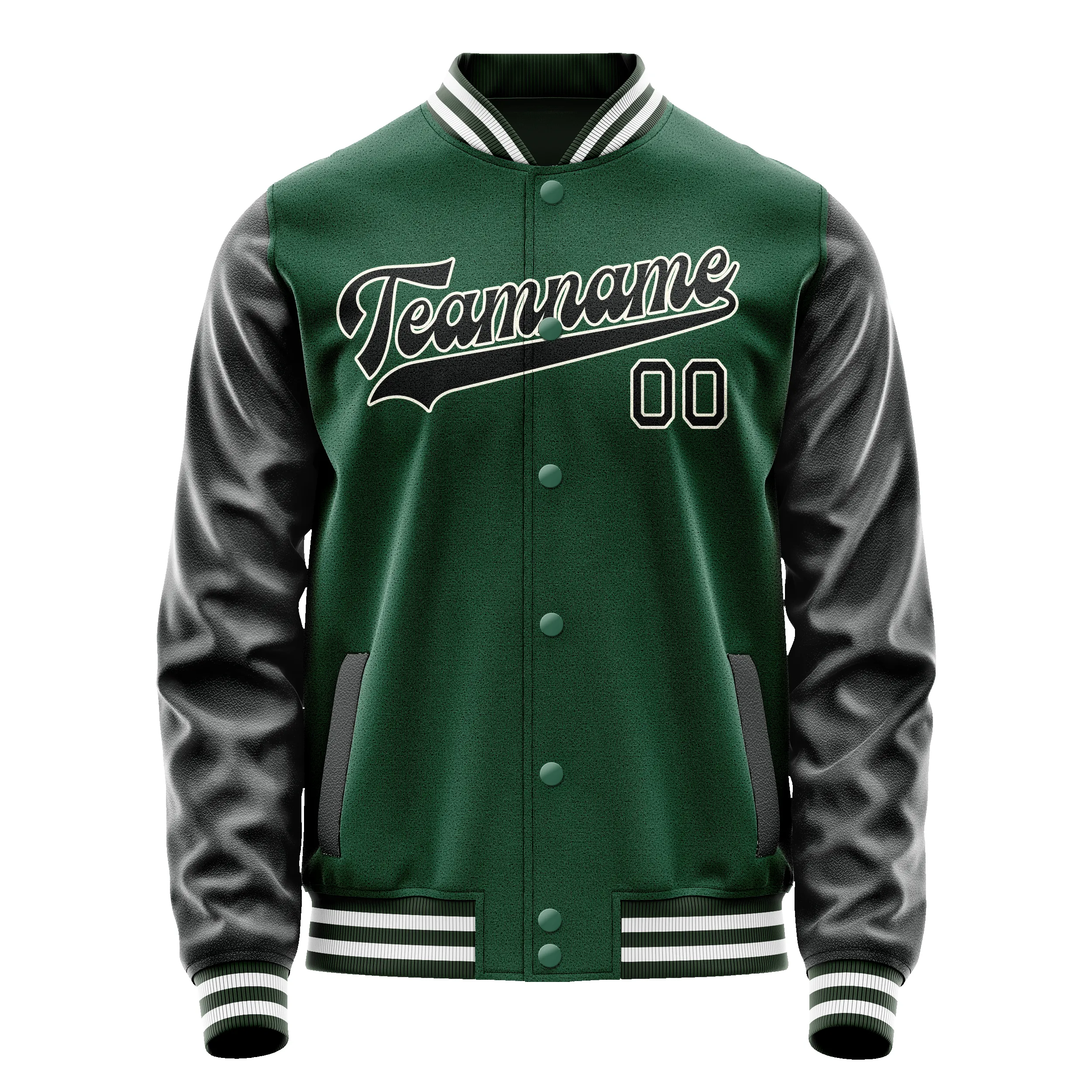 Custom Kelly-Green Black Solid Color Varsity Letterman Jacket sold by Tailorly product image thumbnail 2