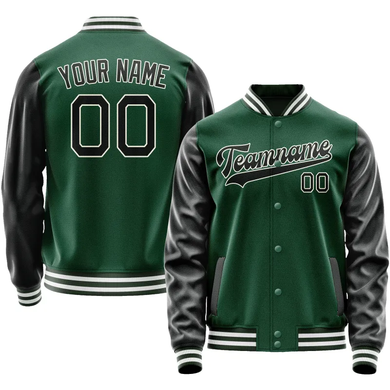 Custom Kelly-Green Black Solid Color Varsity Letterman Jacket sold by Tailorly
