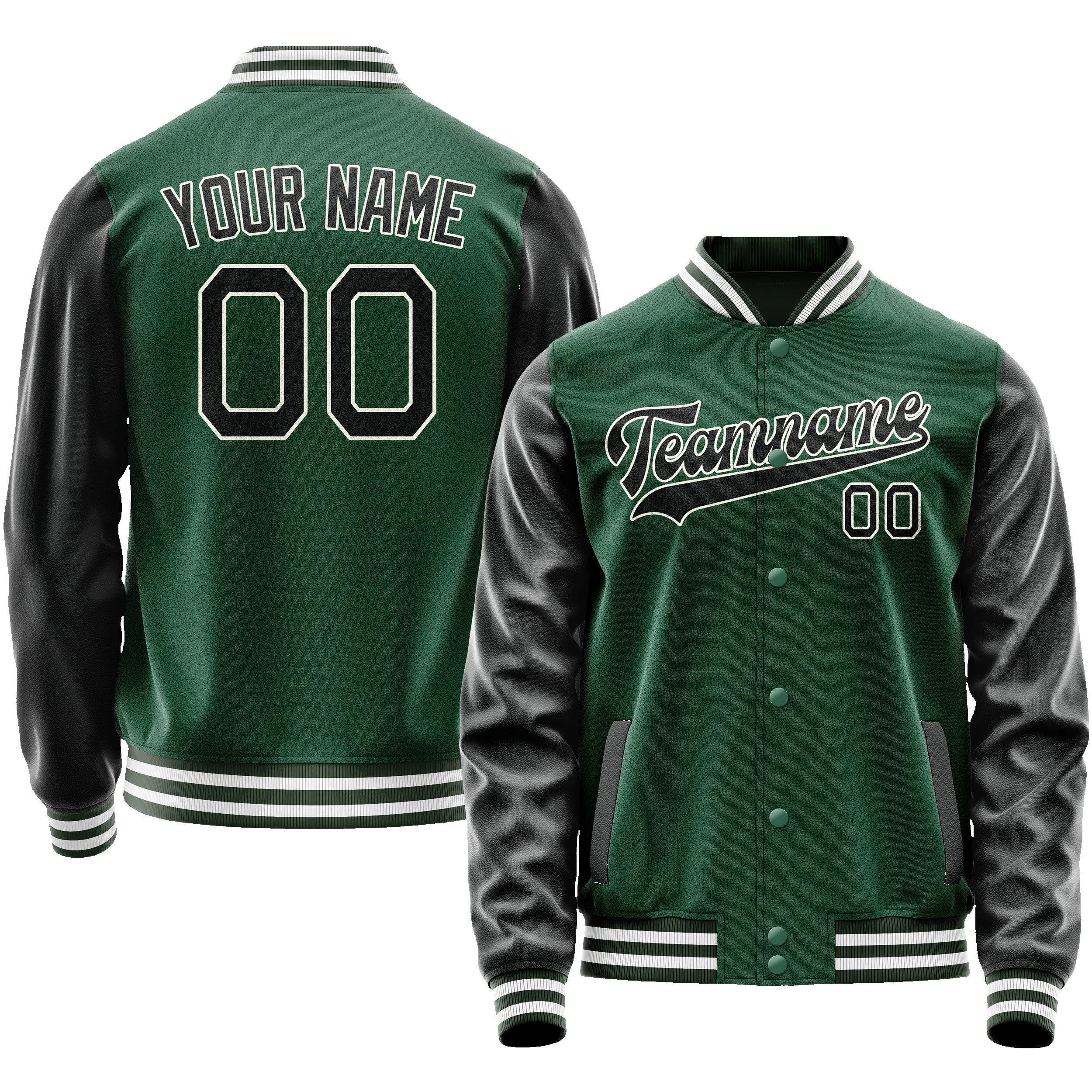 Custom Kelly-Green Black Solid Color Varsity Letterman Jacket sold by Tailorly
