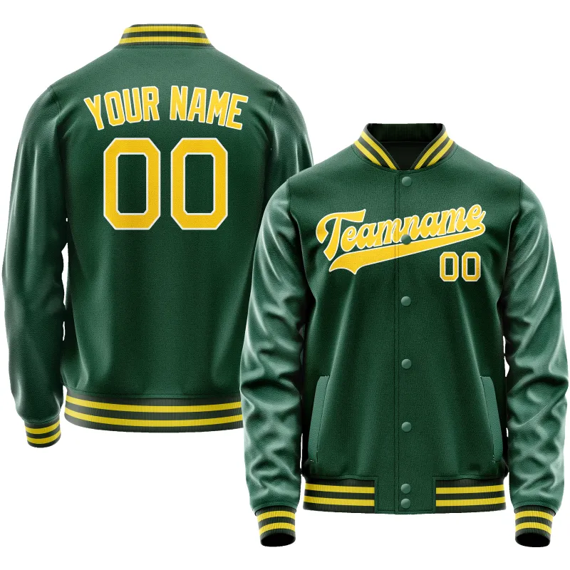 Custom Kelly-Green Gold Solid Color Varsity Letterman Jacket sold by Tailorly