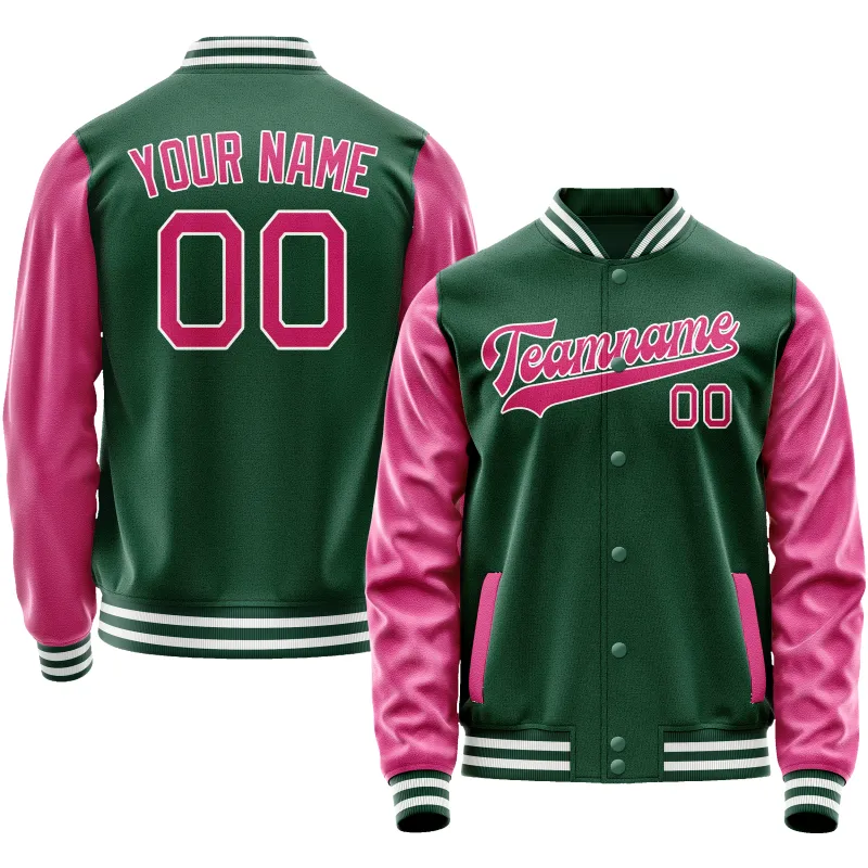 Custom Kelly-Green Pink Solid Color Varsity Letterman Jacket sold by Tailorly