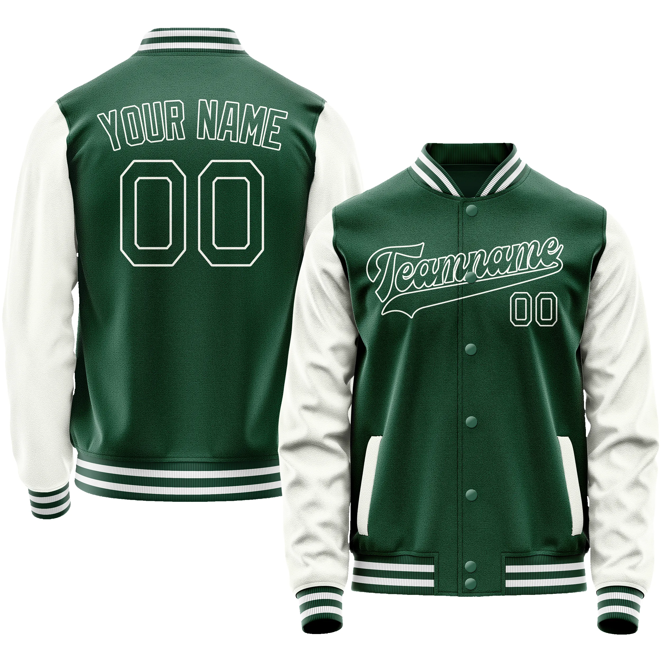 Custom Kelly-Green White Solid Color Varsity Letterman Jacket sold by Tailorly