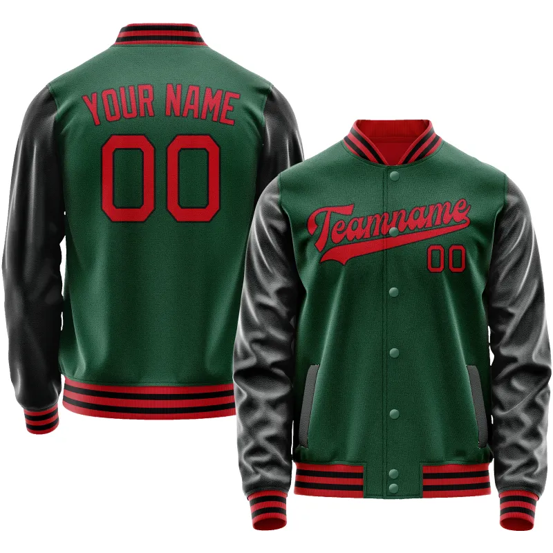 Custom Kelly-Green Black Solid Color Varsity Letterman Jacket sold by Tailorly