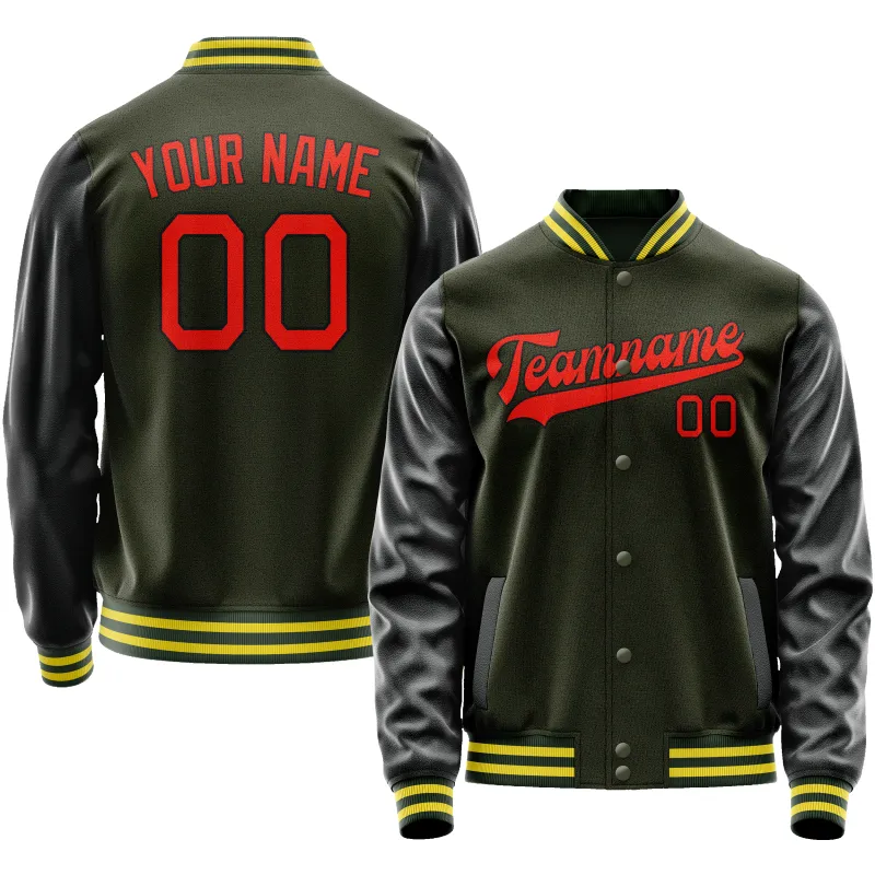 Custom Olive Orange Solid Color Varsity Letterman Jacket sold by Tailorly