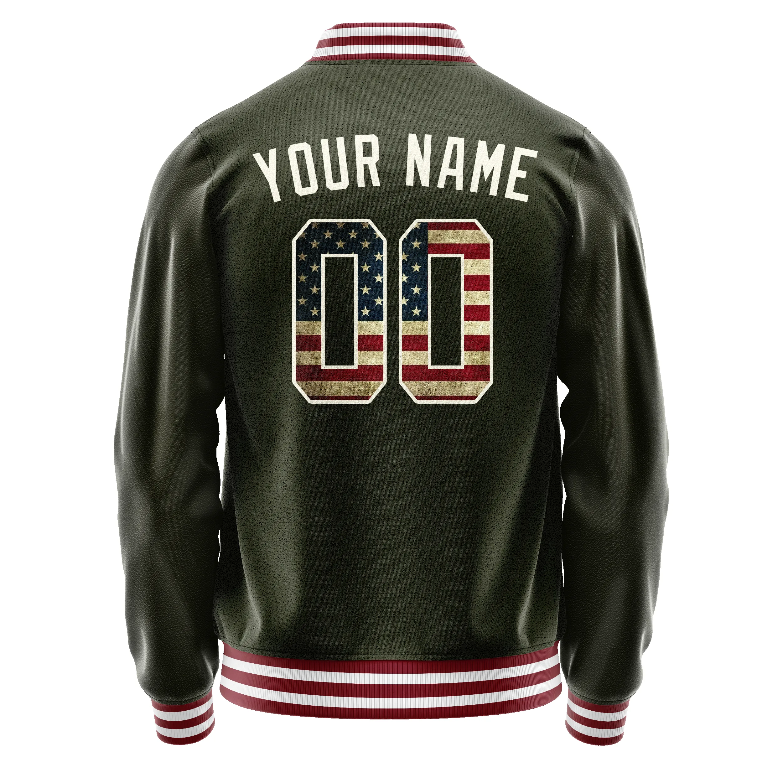 Custom Olive Cream Vintage Usa Flag Varsity Letterman Jacket sold by Tailorly product image thumbnail 3