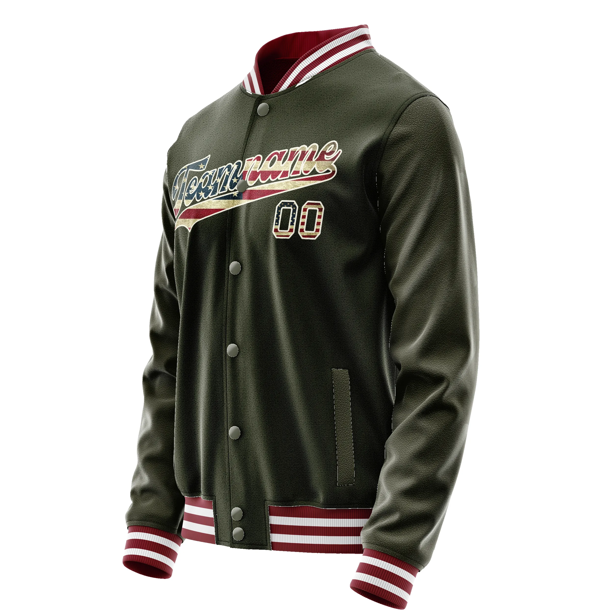 Custom Olive Cream Vintage Usa Flag Varsity Letterman Jacket sold by Tailorly product image thumbnail 4