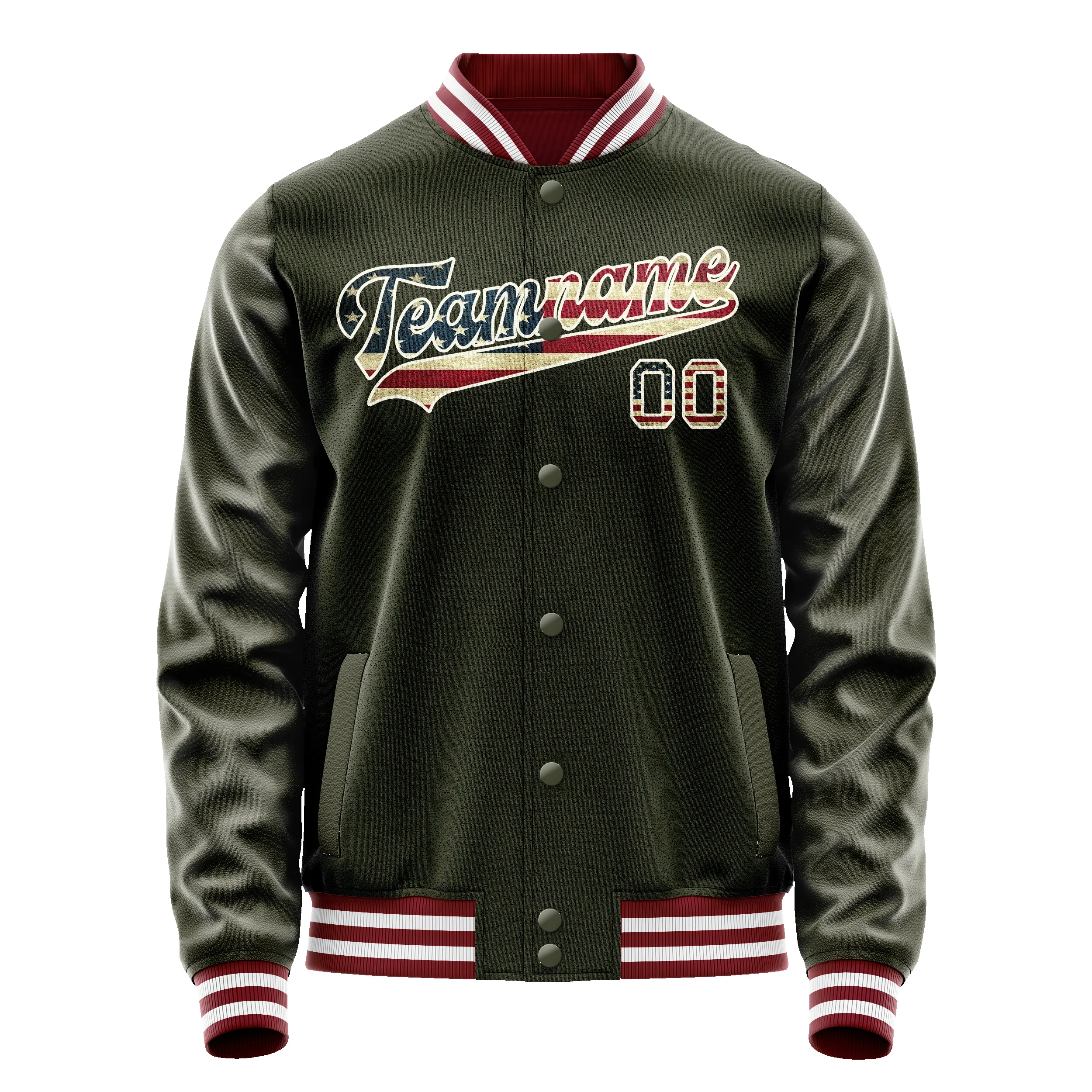 Custom Olive Cream Vintage Usa Flag Varsity Letterman Jacket sold by Tailorly product image thumbnail 2