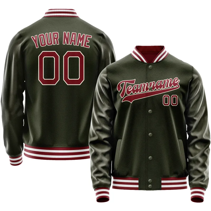 Custom Olive Red Solid Color Varsity Letterman Jacket sold by Tailorly