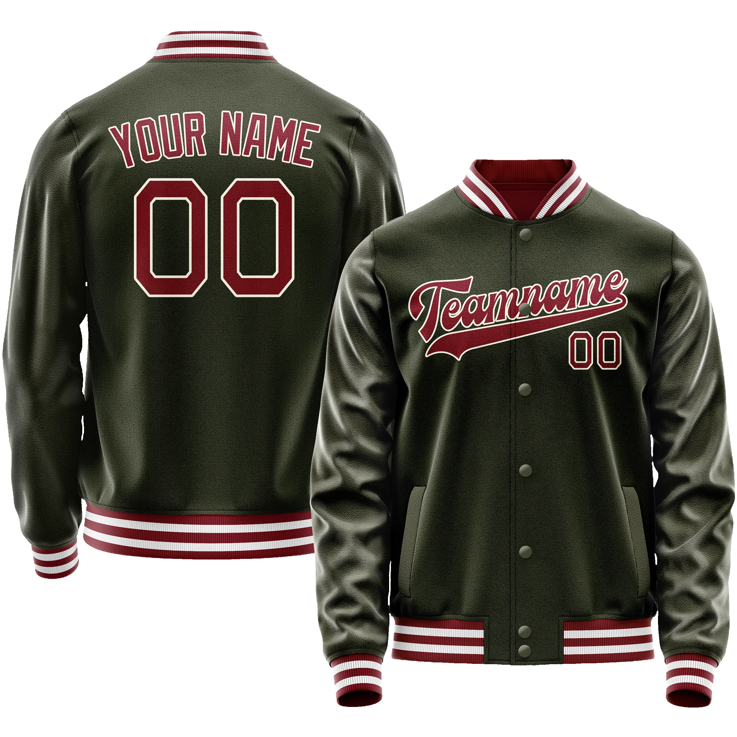 Custom Olive Red Solid Color Varsity Letterman Jacket sold by Tailorly