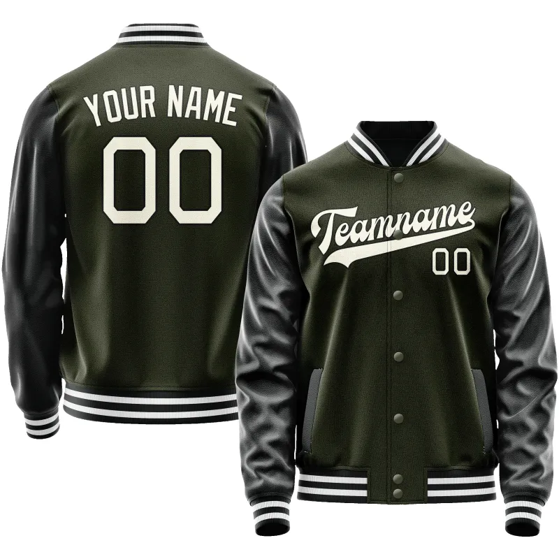 Custom Olive Black Solid Color Varsity Letterman Jacket sold by Tailorly