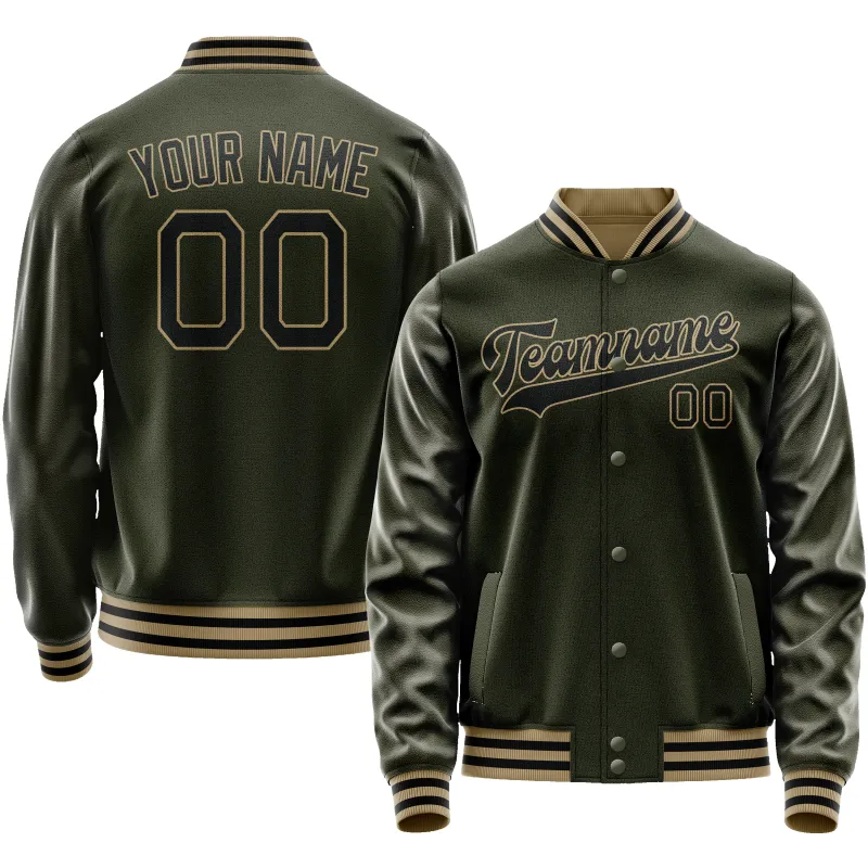 Custom Olive Black Solid Color Varsity Letterman Jacket sold by Tailorly