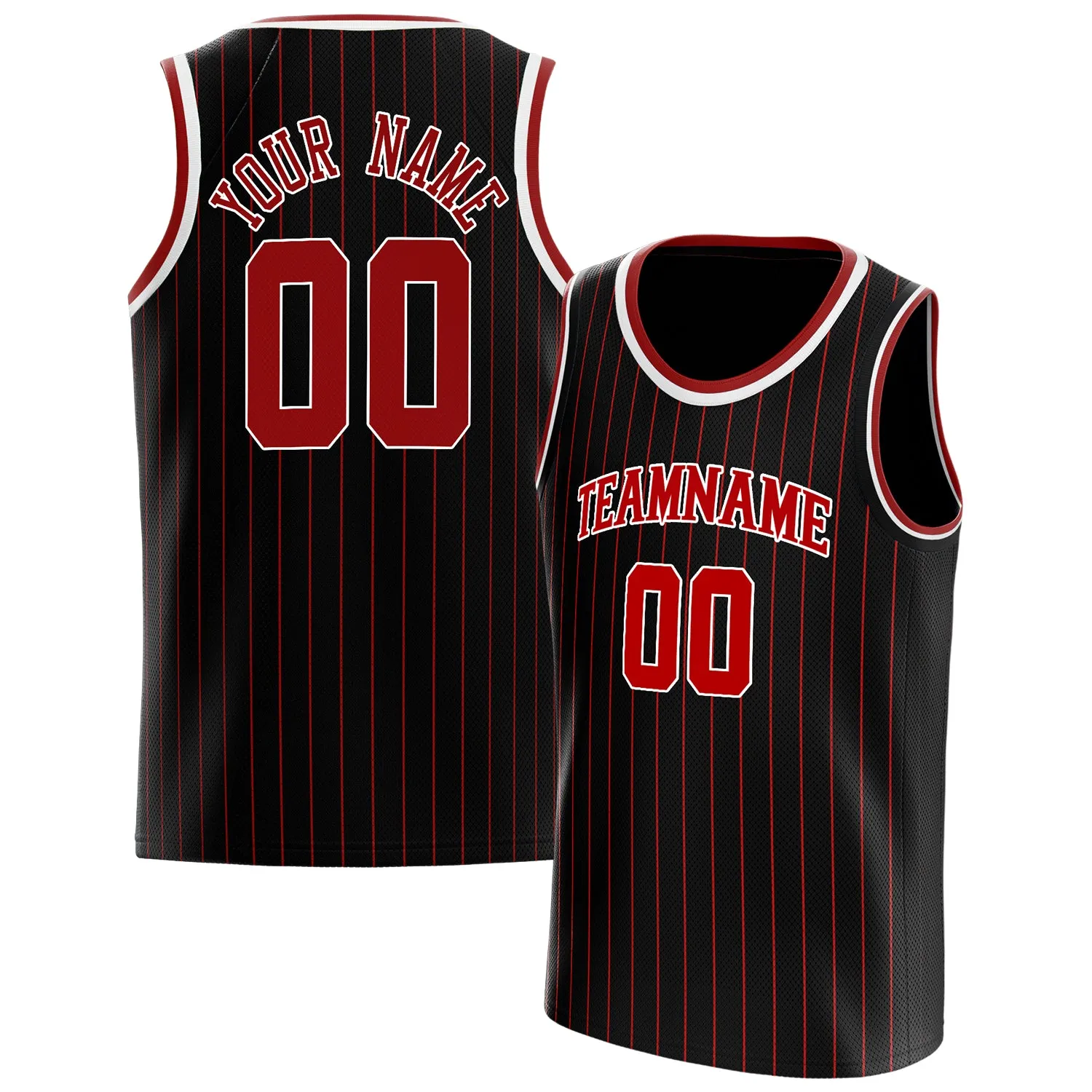 Custom Black Red Red-Pinstripe Basketball Jersey sold by Tailorly