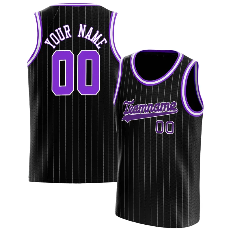 Custom Black Purple White-Pinstripe Basketball Jersey sold by Tailorly