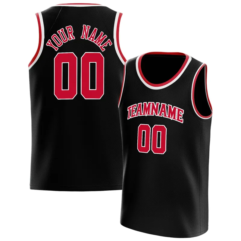 Custom Black Red Solid-Color Basketball Jersey made by Tailorly