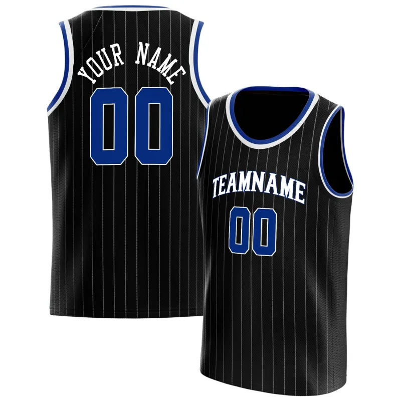 Custom Black Royal White-Pinstripe Basketball Jersey made by Tailorly