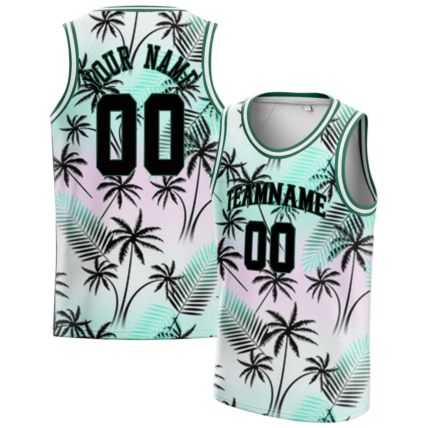 Custom Black Kelly-Green Tropical-Hawaii-Palm-Leaves Basketball Jersey sold by Tailorly