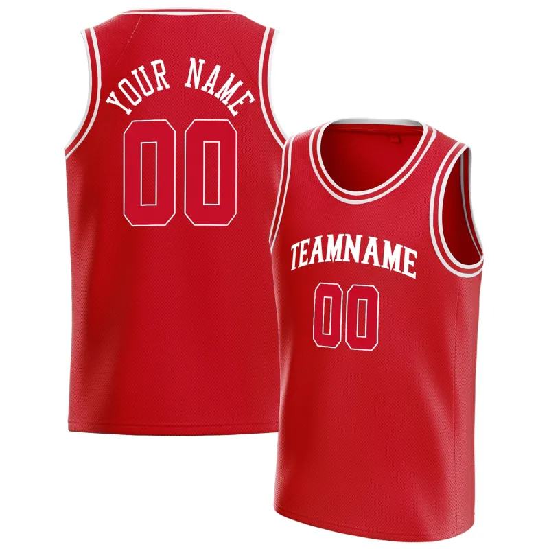 Custom Red White Solid-Color Basketball Jersey sold by Tailorly