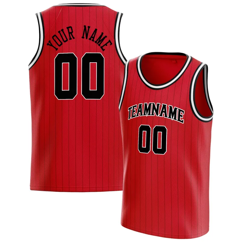 Custom Red Black Black-Pinstripe Basketball Jersey made by Tailorly