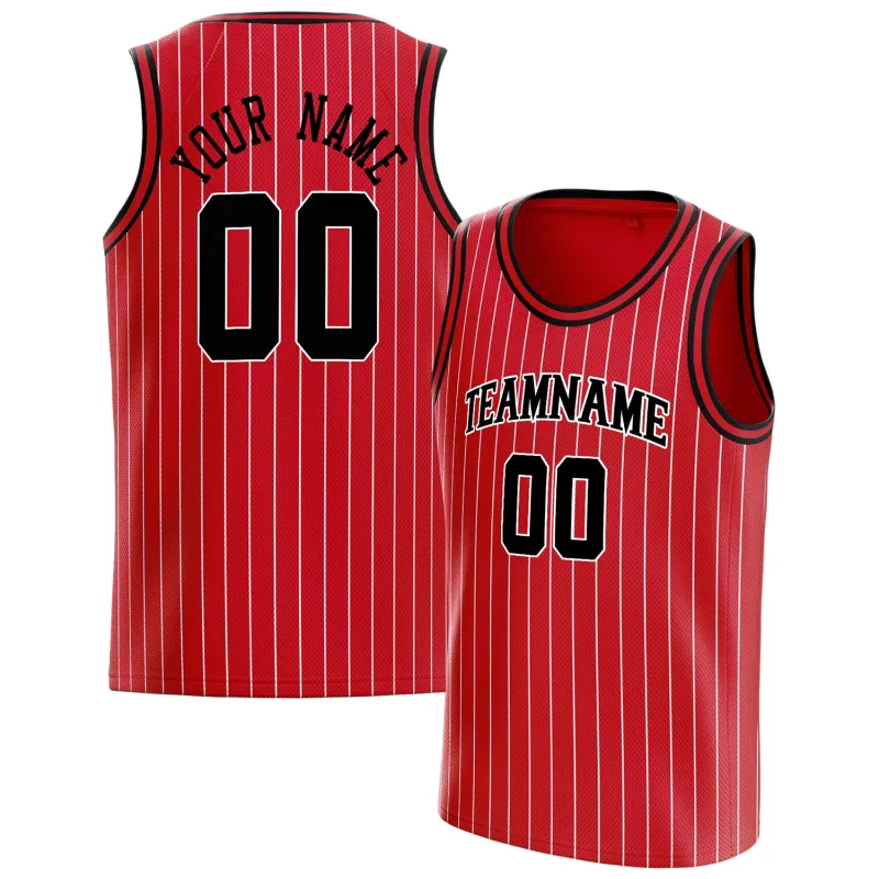 Custom Red Black White-Pinstripe Basketball Jersey sold by Tailorly