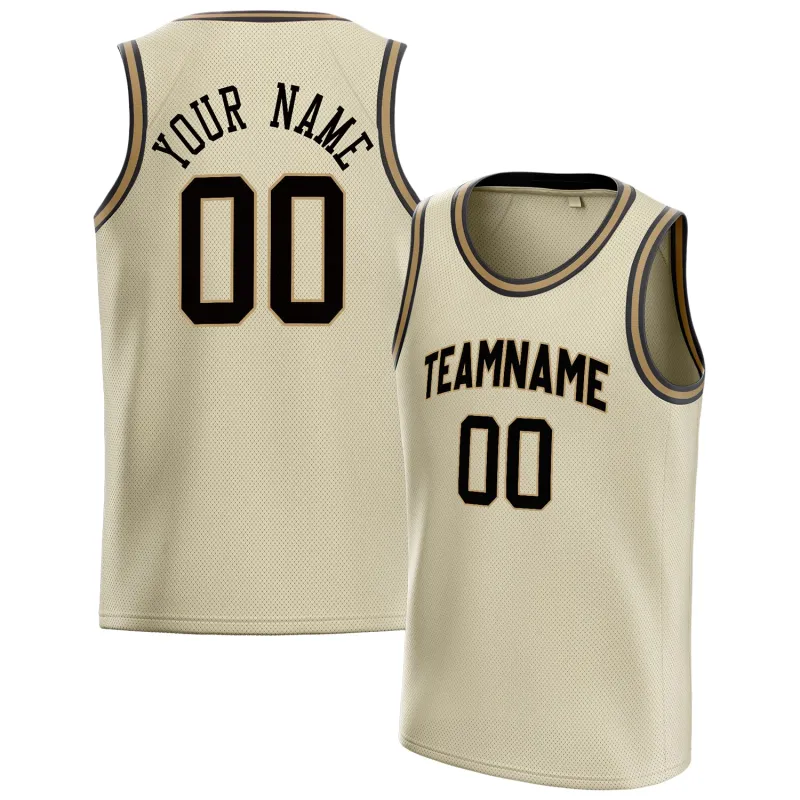 Custom Cream Black Solid-Color Basketball Jersey made by Tailorly