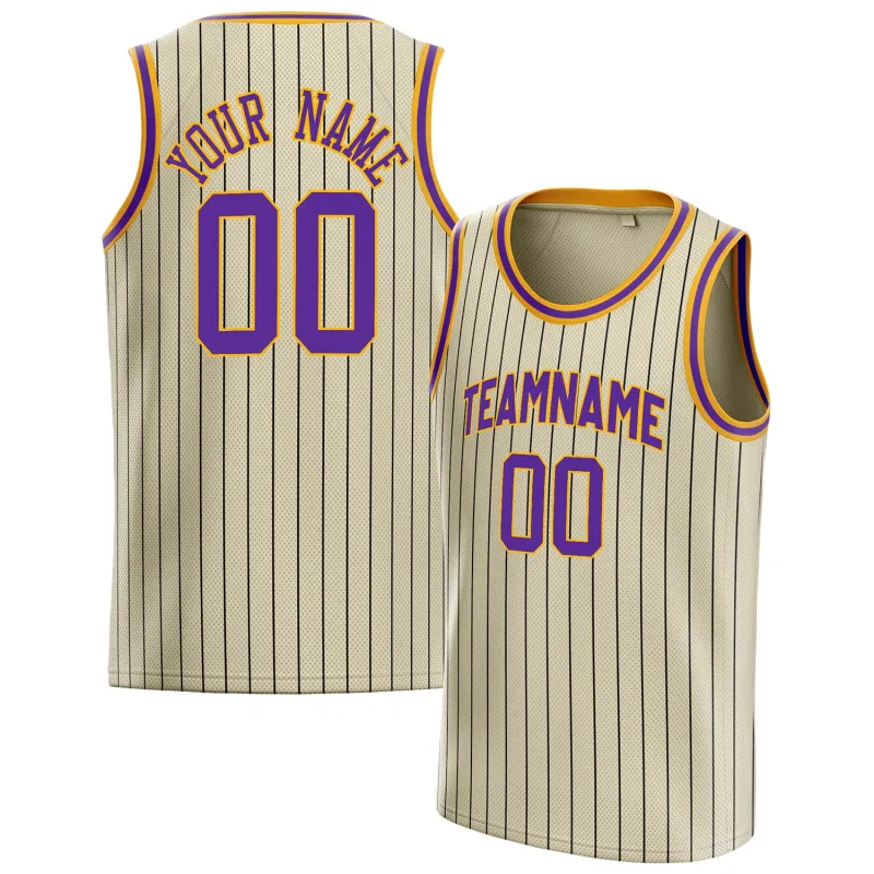 Custom Cream Purple Black-Pinstripe Basketball Jersey sold by Tailorly