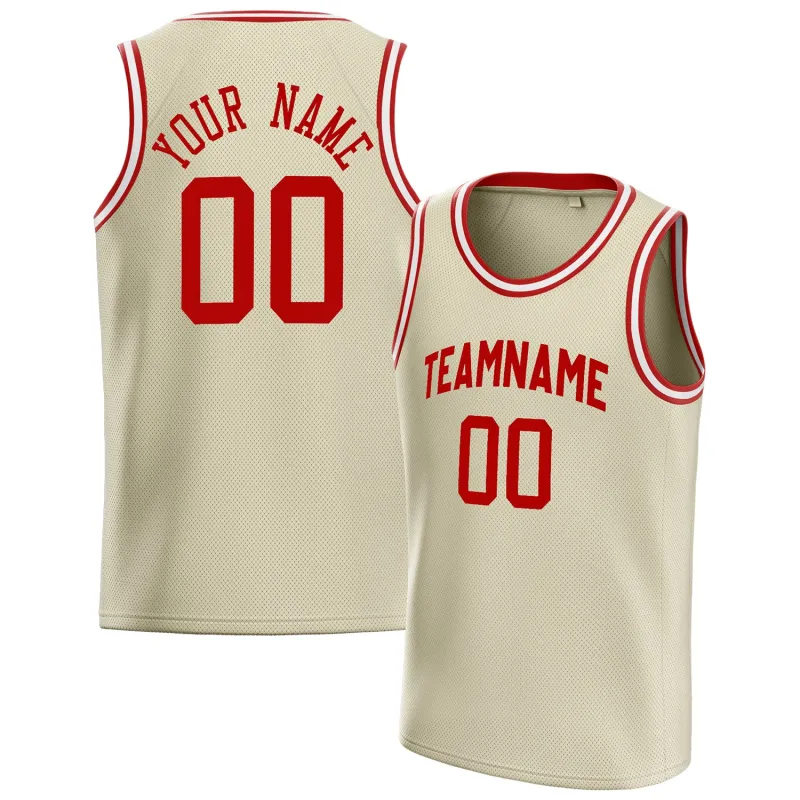 Custom Cream Red Solid-Color Basketball Jersey made by Tailorly