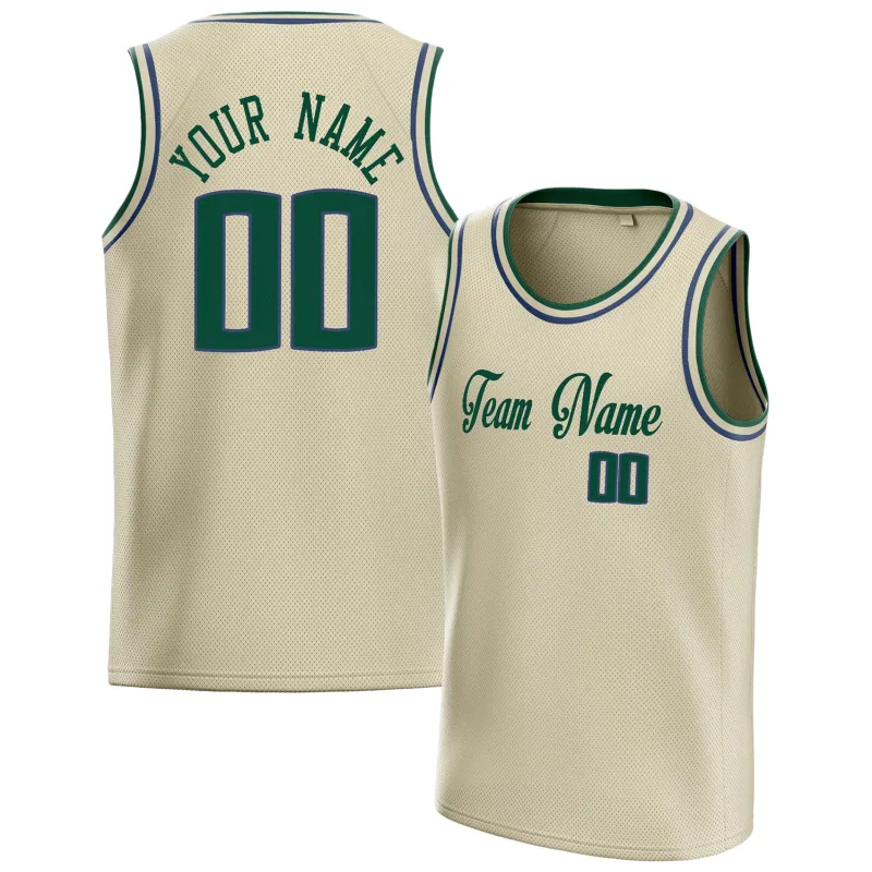 Custom Cream Kelly-Green Solid-Color Basketball Jersey sold by Tailorly