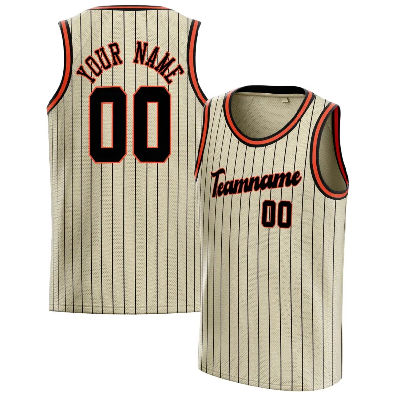 Custom Cream Black Black-Pinstripe Basketball Jersey sold by Tailorly