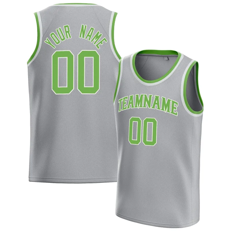 Custom Gray Neon-Green Solid-Color Basketball Jersey sold by Tailorly